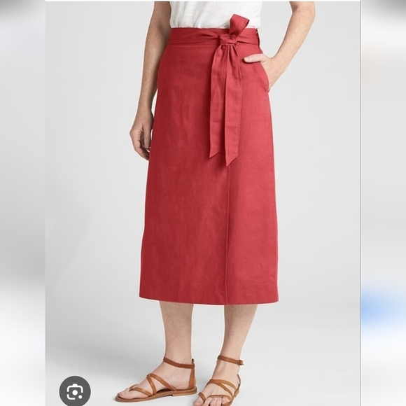 GAP Dresses & Skirts - Gap Womens Linen & Cotton Red Paperbag Tie Waist Midi Skirt Size XS